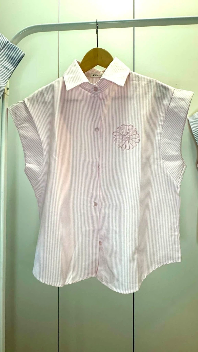 Striped Sleeveless Blouse with Flower Embroidery $25each - photo 2