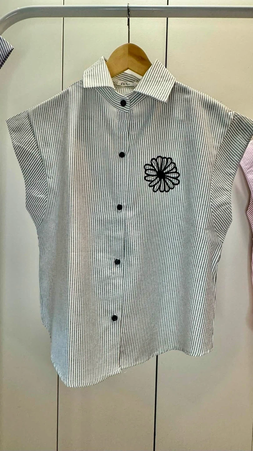 Striped Sleeveless Blouse with Flower Embroidery $25each - photo 3