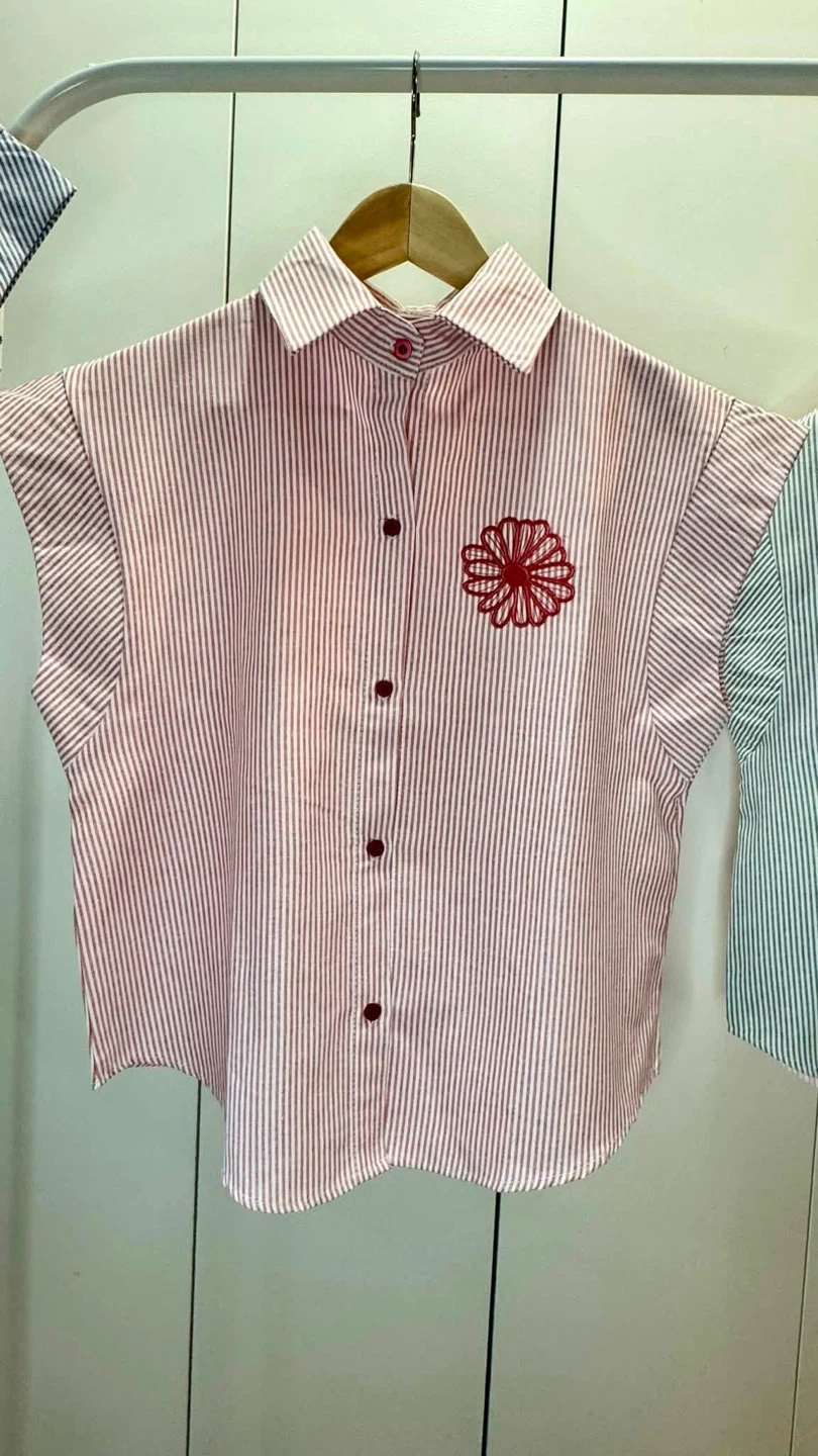 Striped Sleeveless Blouse with Flower Embroidery $25each - photo 4