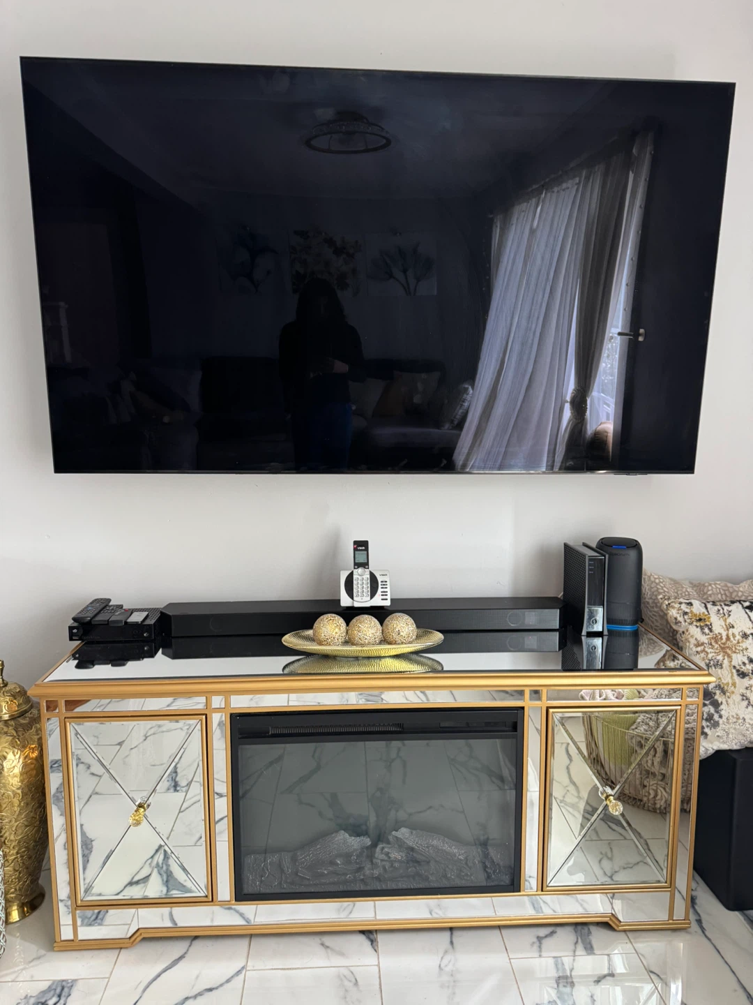 Mirrored Electric Fireplace Media Console