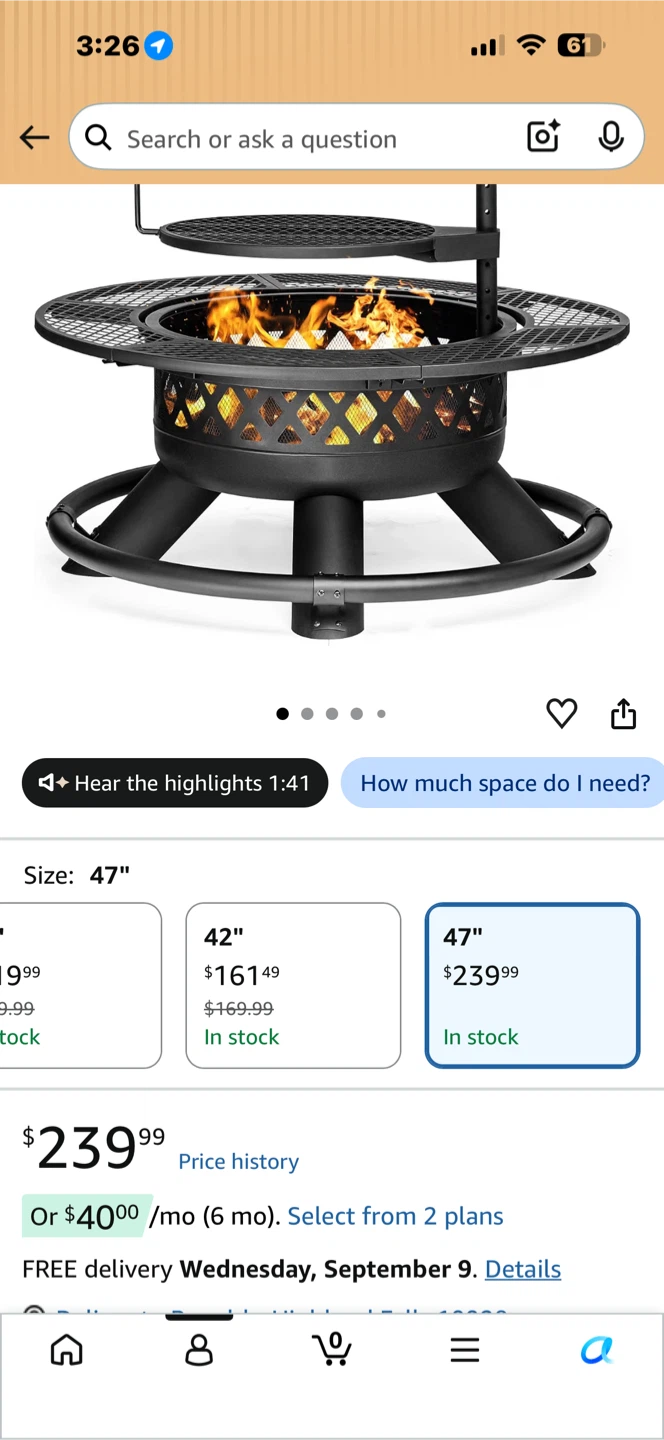 47" Fire Pit with Grill Grate