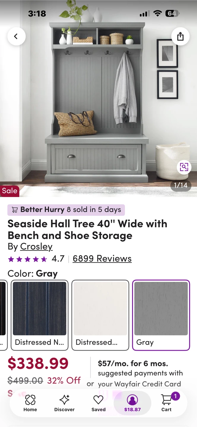 Crosley Seaside Hall Tree 40" Wide with Bench and Shoe Storage - photo 2