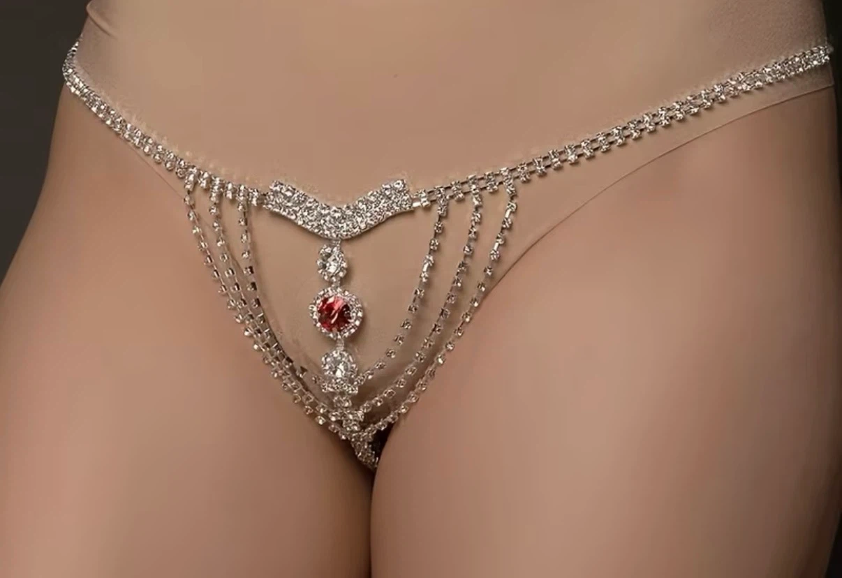 Rhinestone Thong Chain with Red Gem Accent