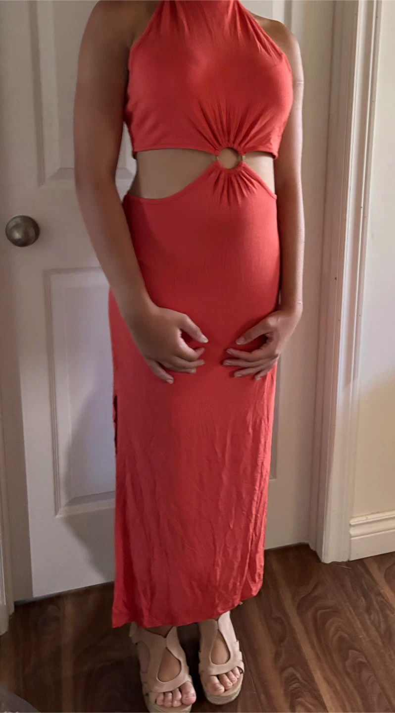 Coral Halter Cutout Maxi Dress - photo 2