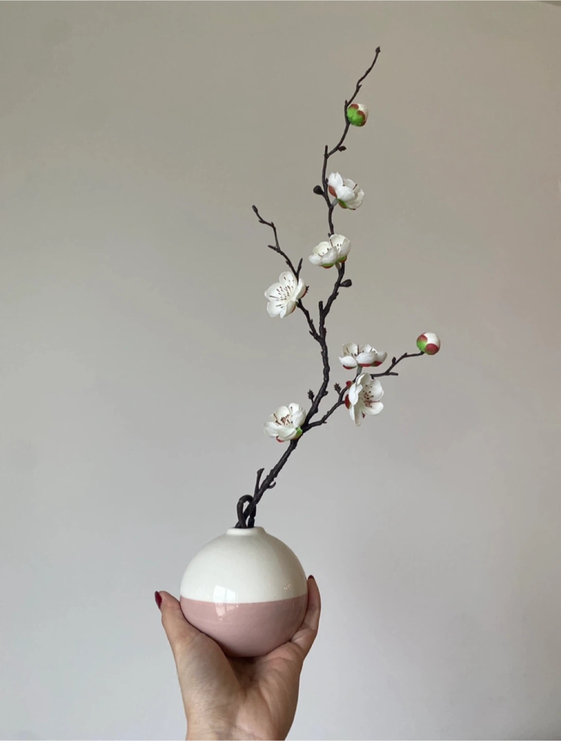 Ceramic Vase with Faux Cherry Blossoms