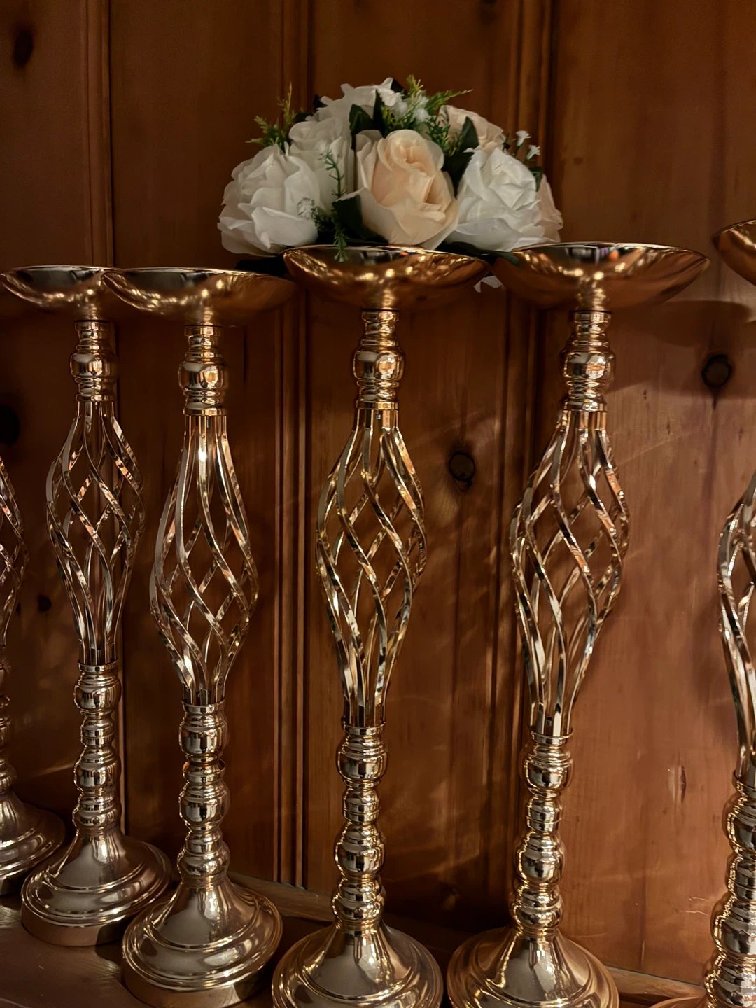 Set of 10 Gold Tapered Candle Holders