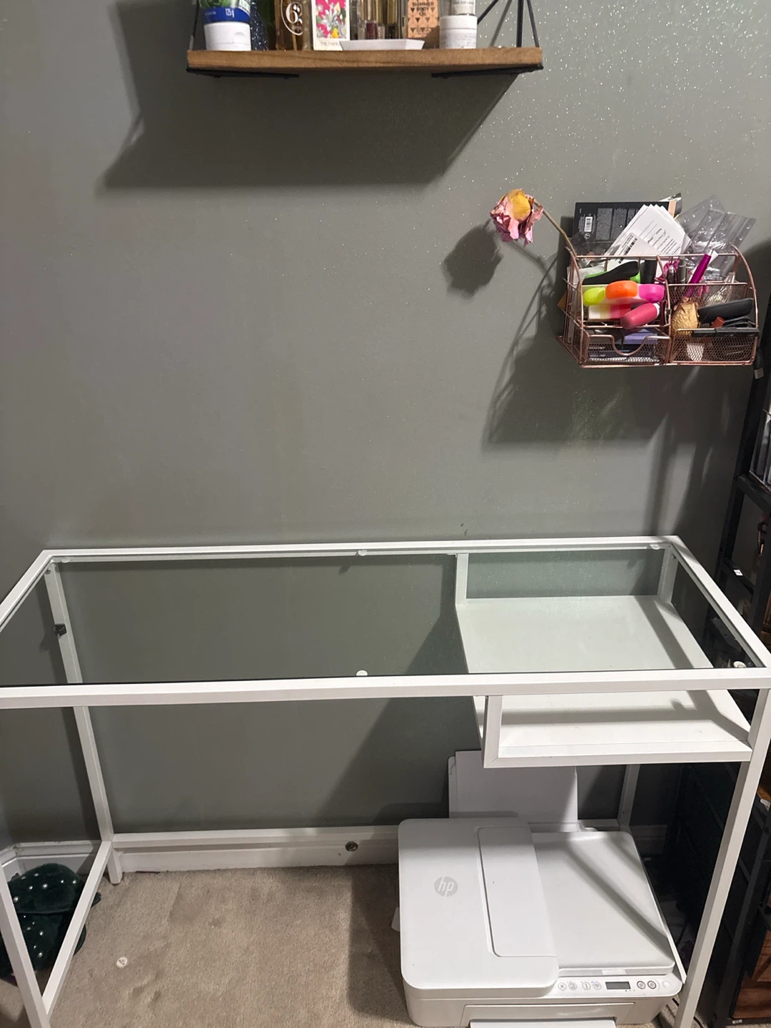 White Metal Frame Glass Top Desk