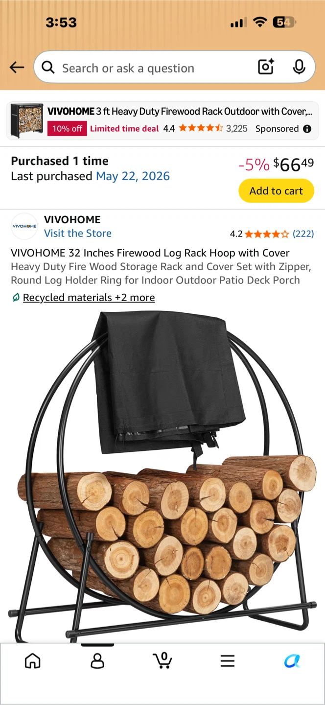 VIVOHOME 32 Inch Firewood Log Rack Hoop with Cover