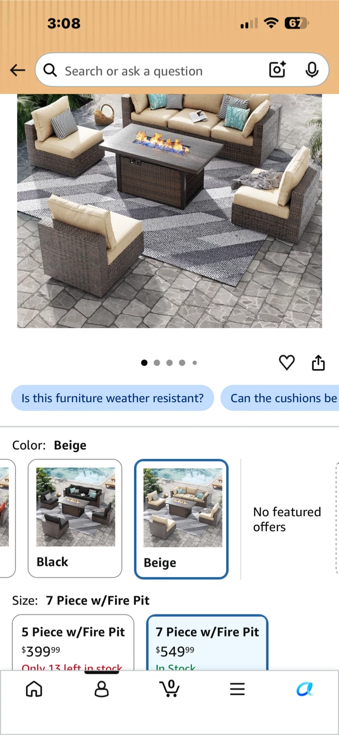 Wicker Outdoor Sectional Sofa Set with Fire Pit