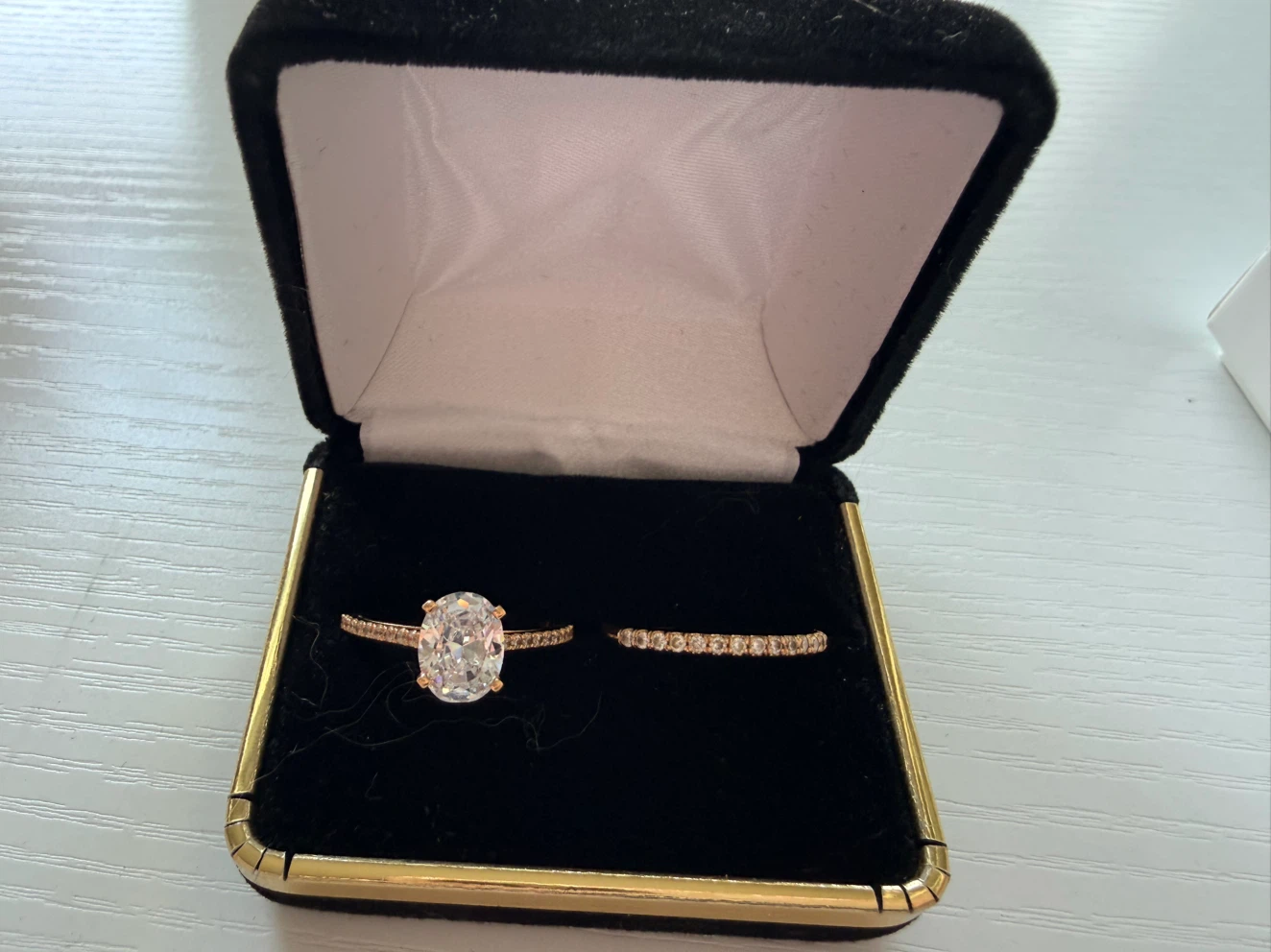 18K Rose Gold Crystal Engagement Ring Set, Sz 11