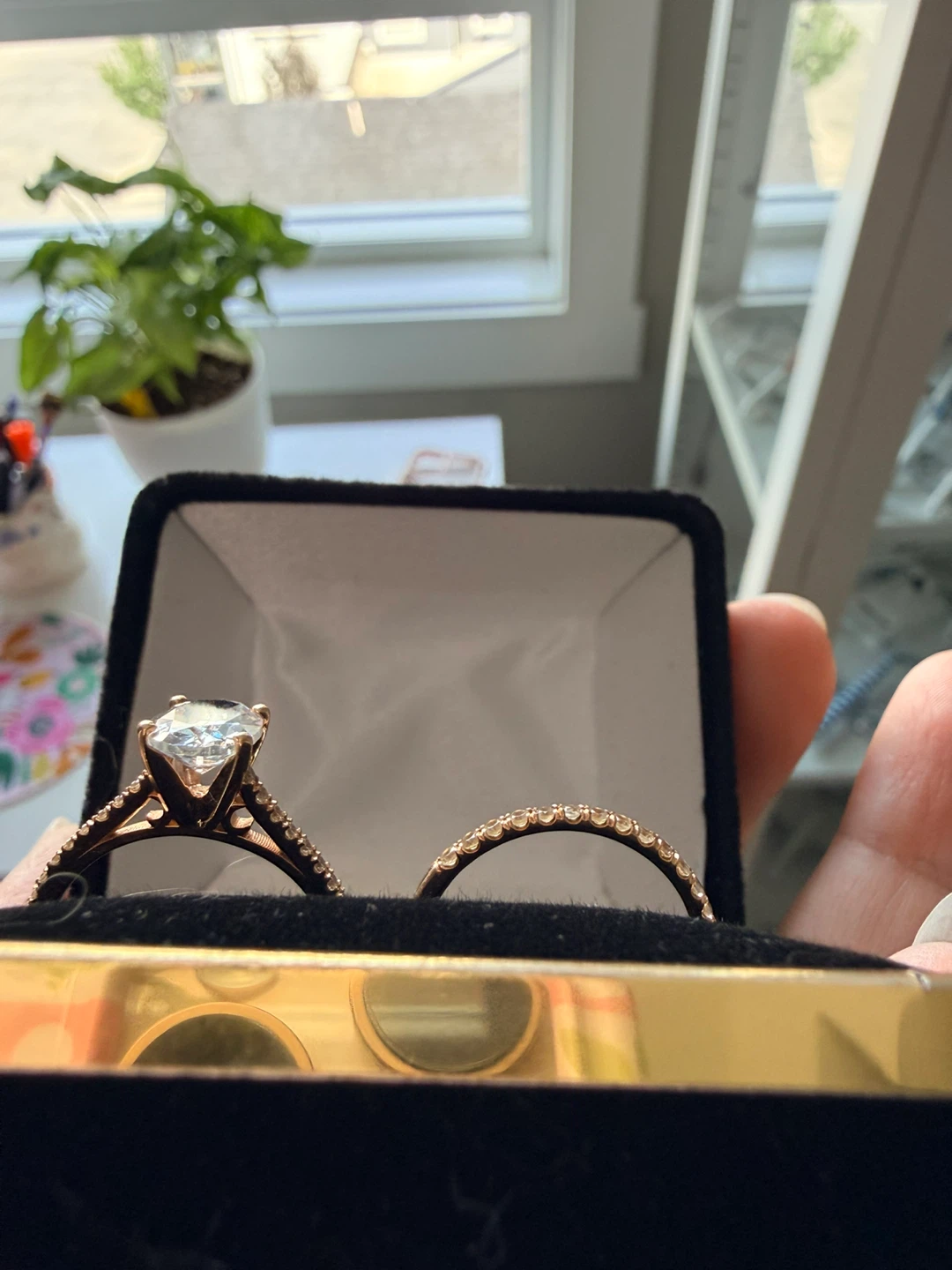 18K Rose Gold Crystal Engagement Ring Set, Sz 11 - photo 4