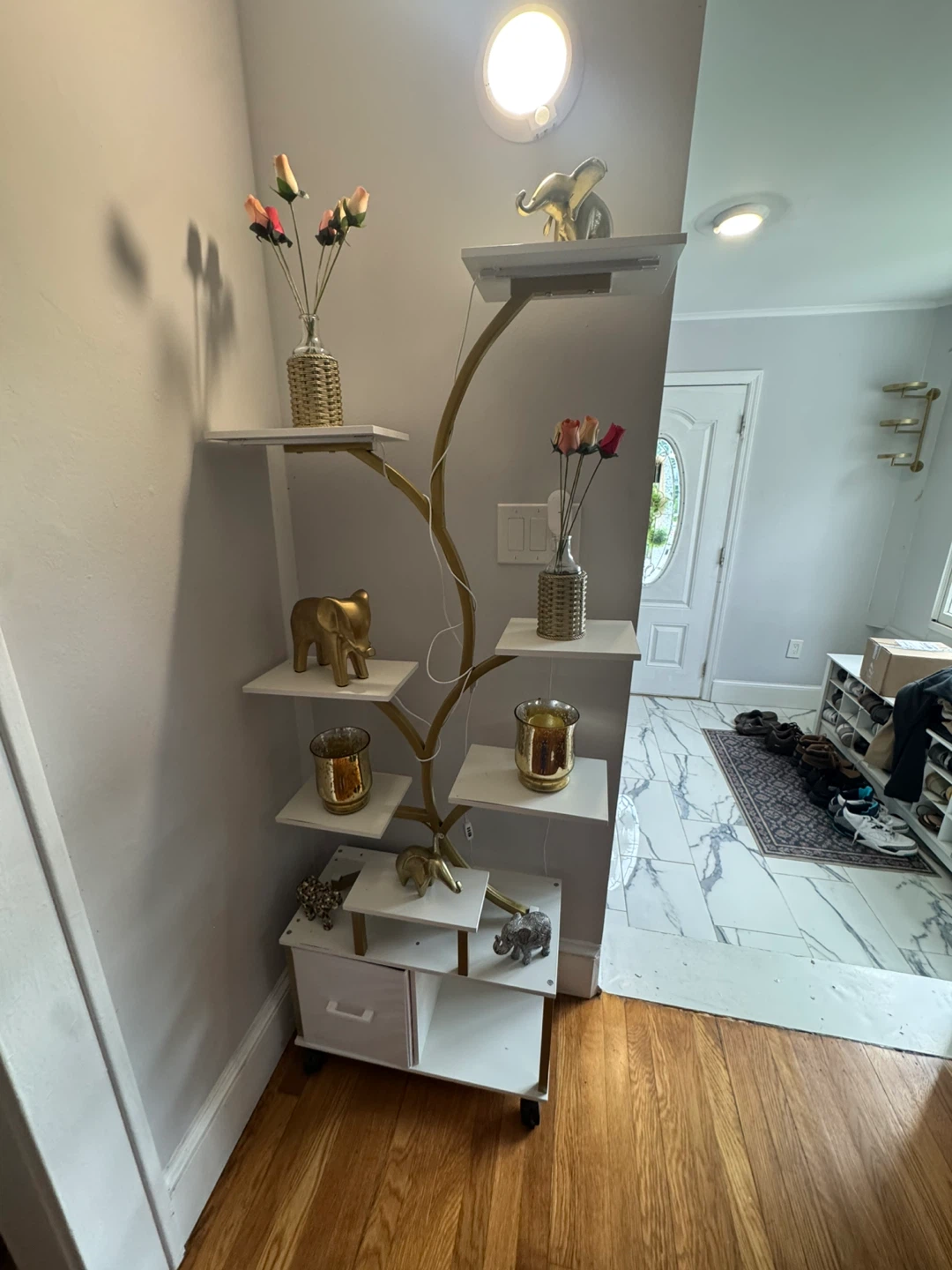 Gold and White Tree Shelf with Drawers - photo 2