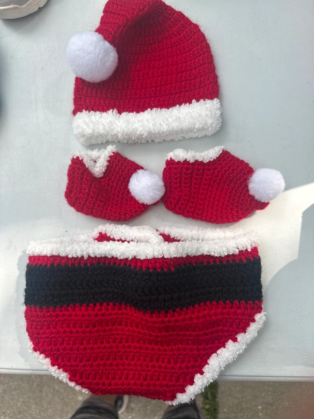 Crocheted Santa Hat, Booties, and Diaper Cover Set