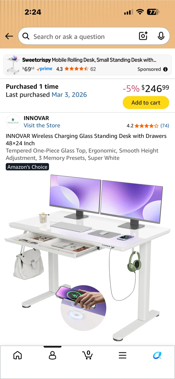 INNOVAR Wireless Charging Glass Standing Desk - photo 4