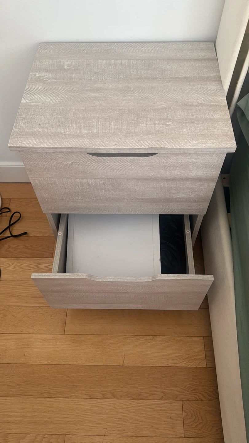 Light Wood Grain 2-deep Drawer Nightstand bed side table - photo 3
