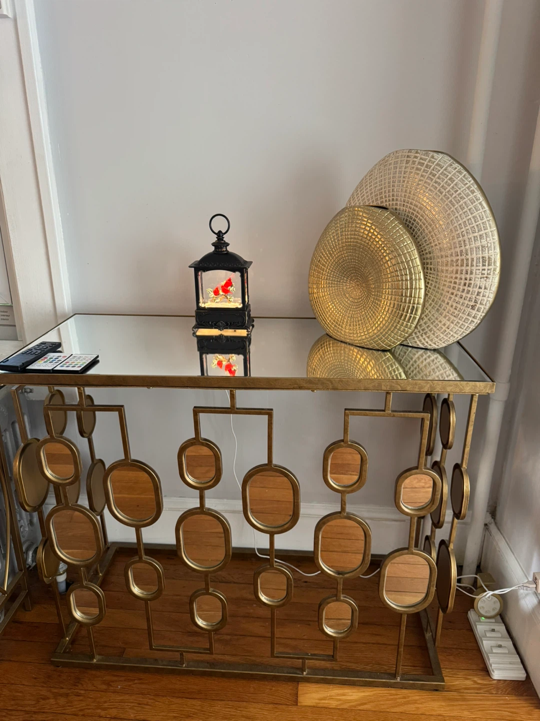 Gold Console Table with Mirrored Inlays