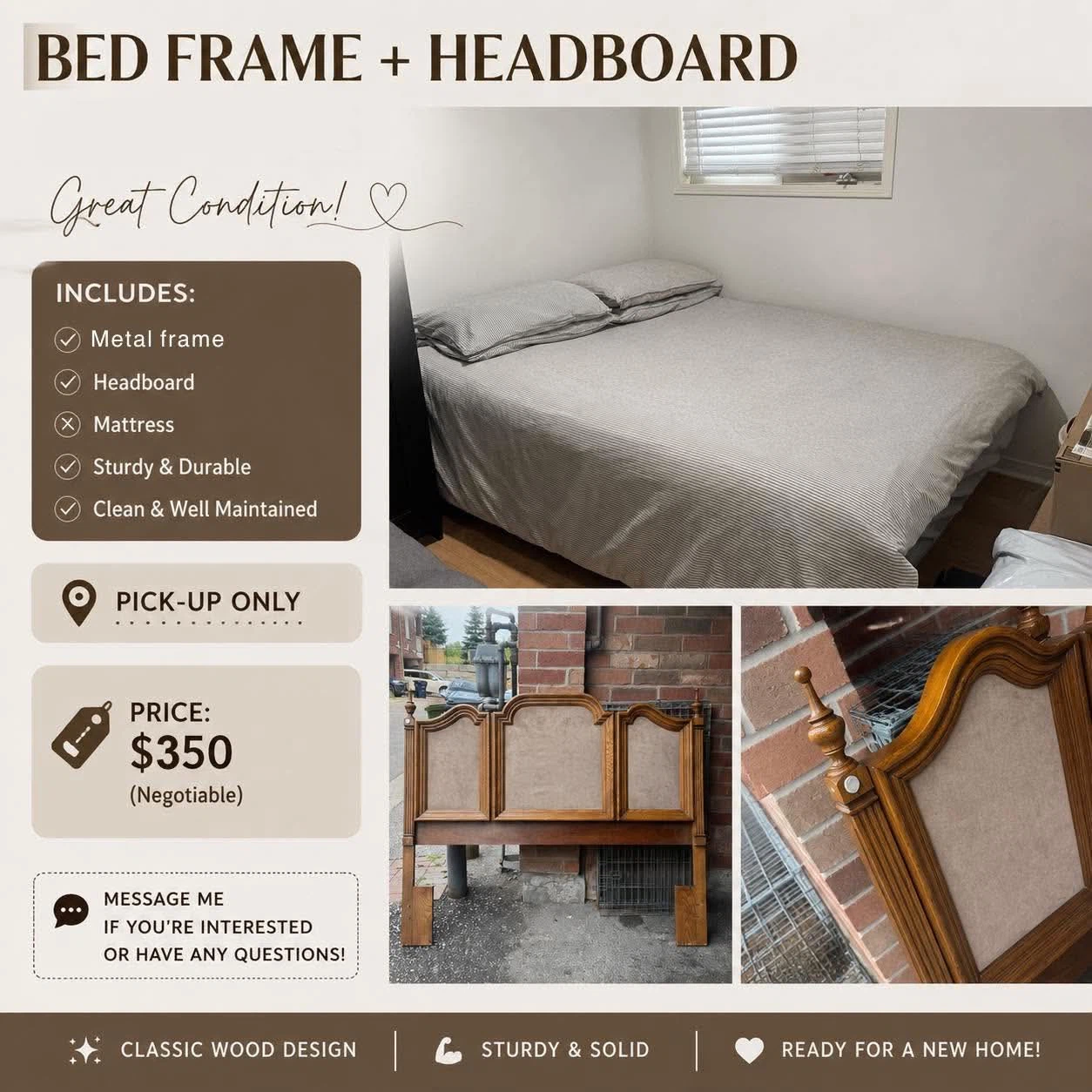 Queen Size Bed Frame + Headboard Set