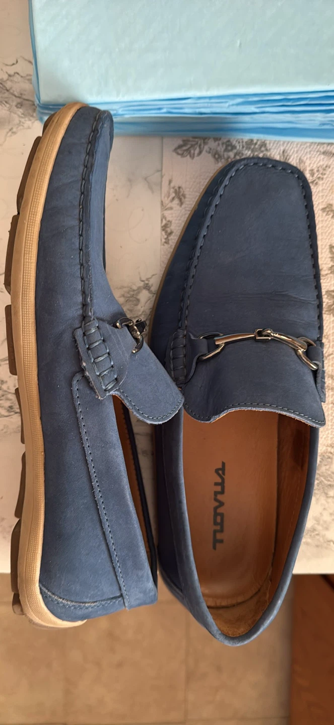 TLOVUA Blue Suede Loafers with Metal Bit Detail - photo 2