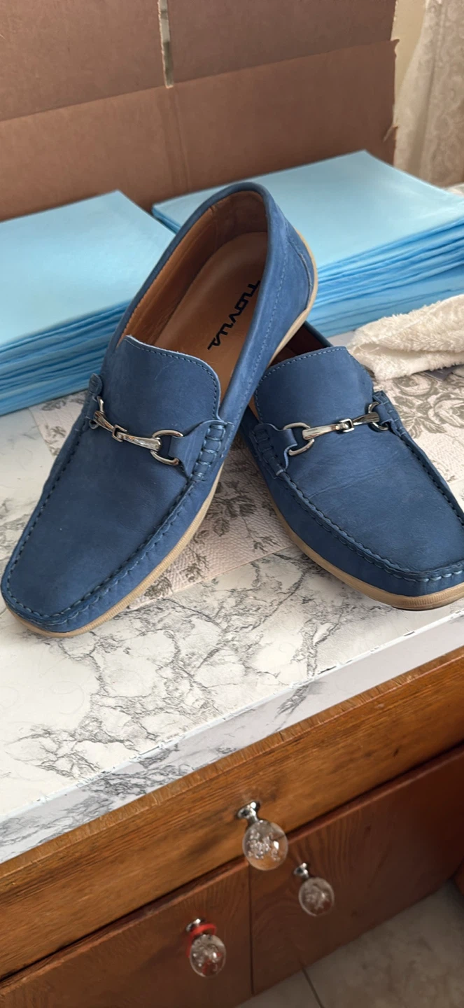 TLOVUA Blue Suede Loafers with Metal Bit Detail - photo 3