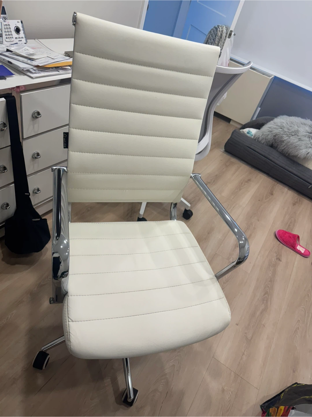 White Office Chair with Chrome Detail
