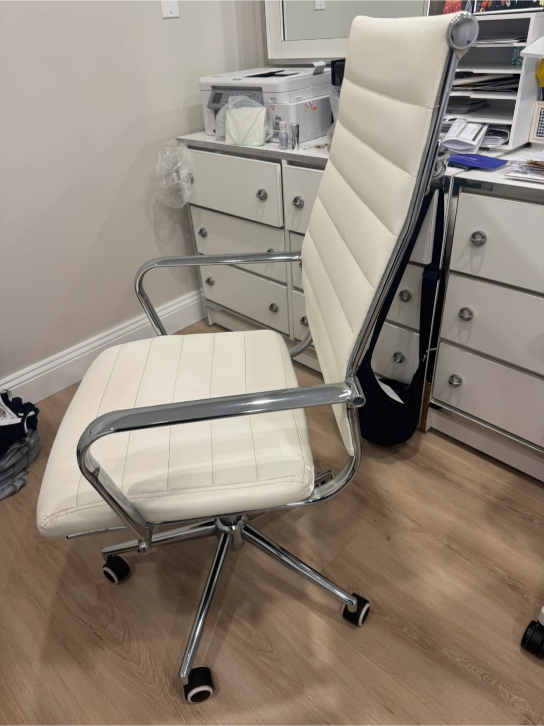 White Office Chair with Chrome Detail - photo 2