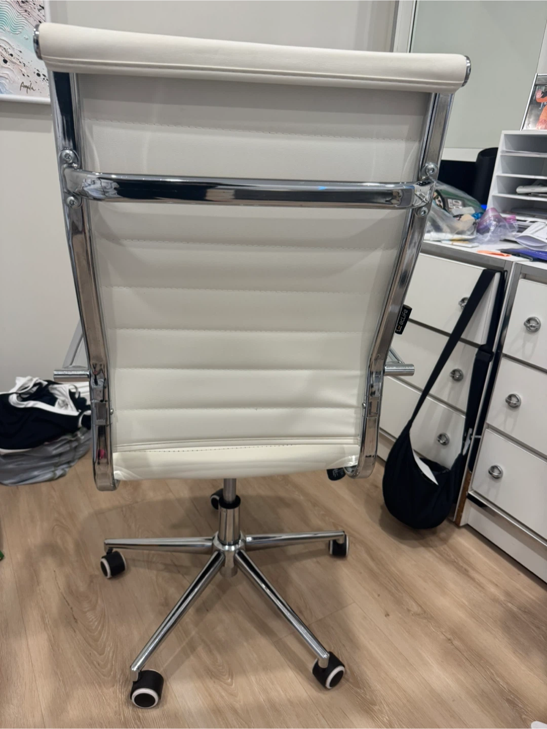 White Office Chair with Chrome Detail - photo 3