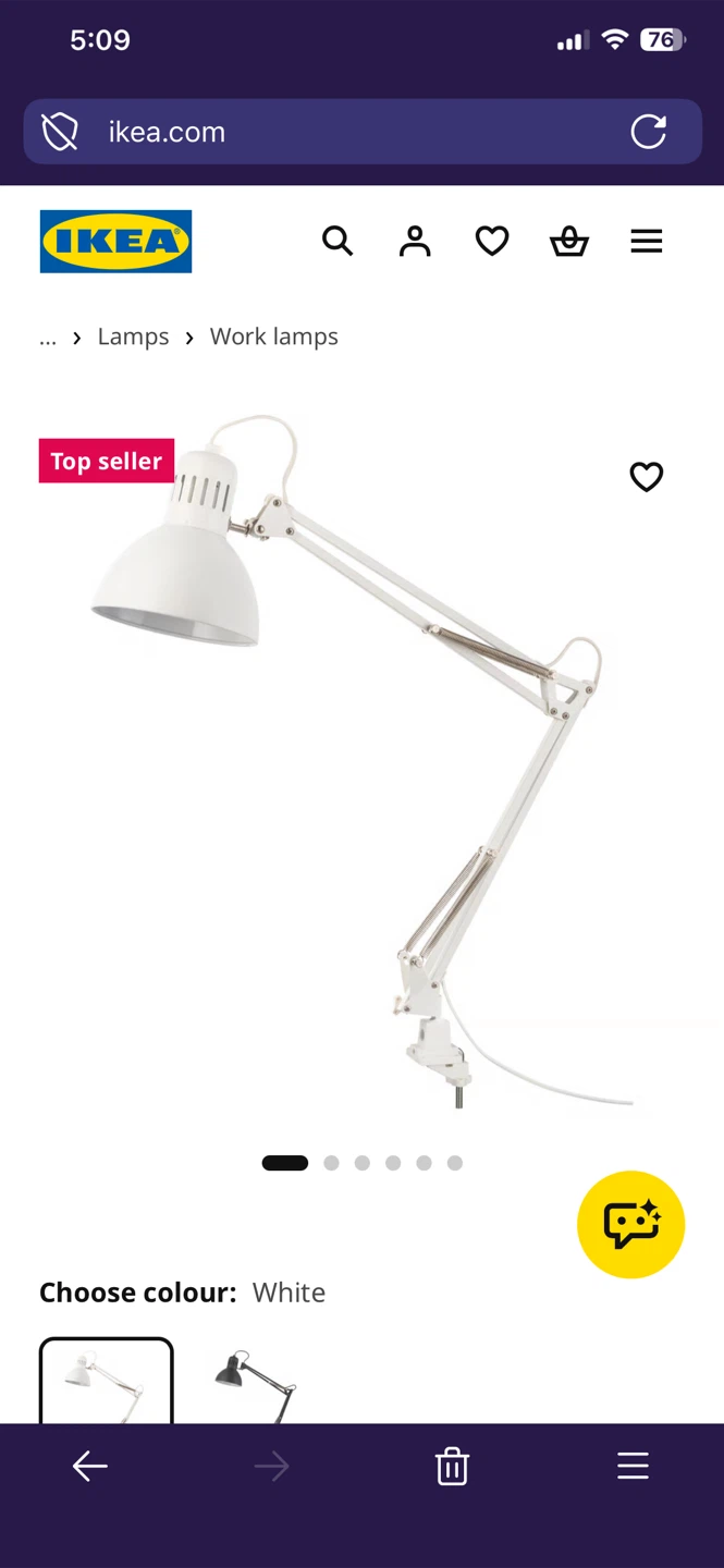 IKEA Tertial Adjustable Work Lamp White