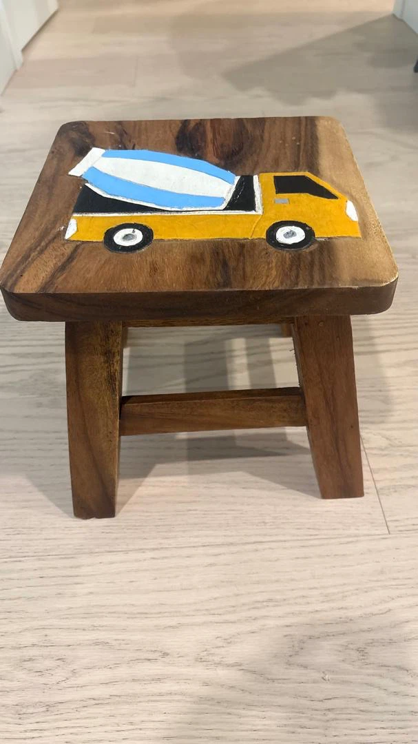 Wooden Stool with Cement Mixer Design