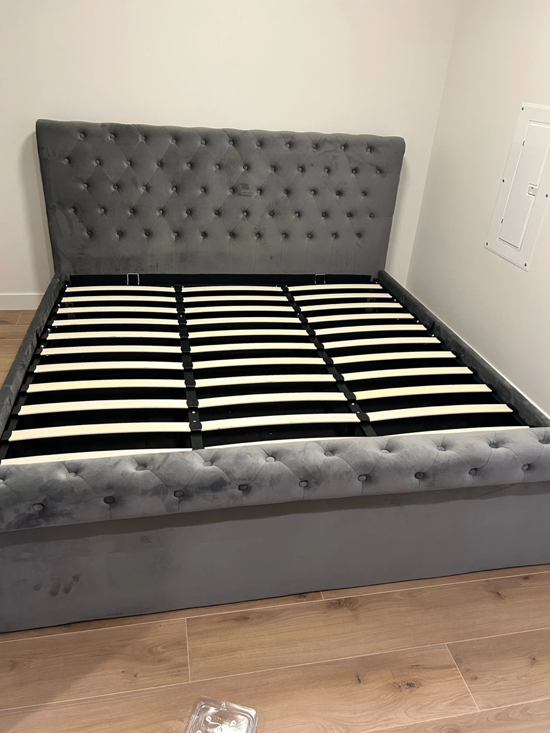 King Grey Velvet Tufted Storage Bed Frame