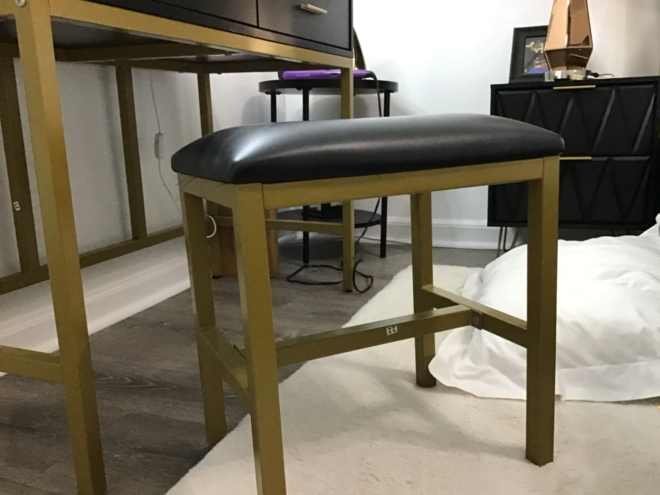 Black Padded Vanity Stool - photo 4
