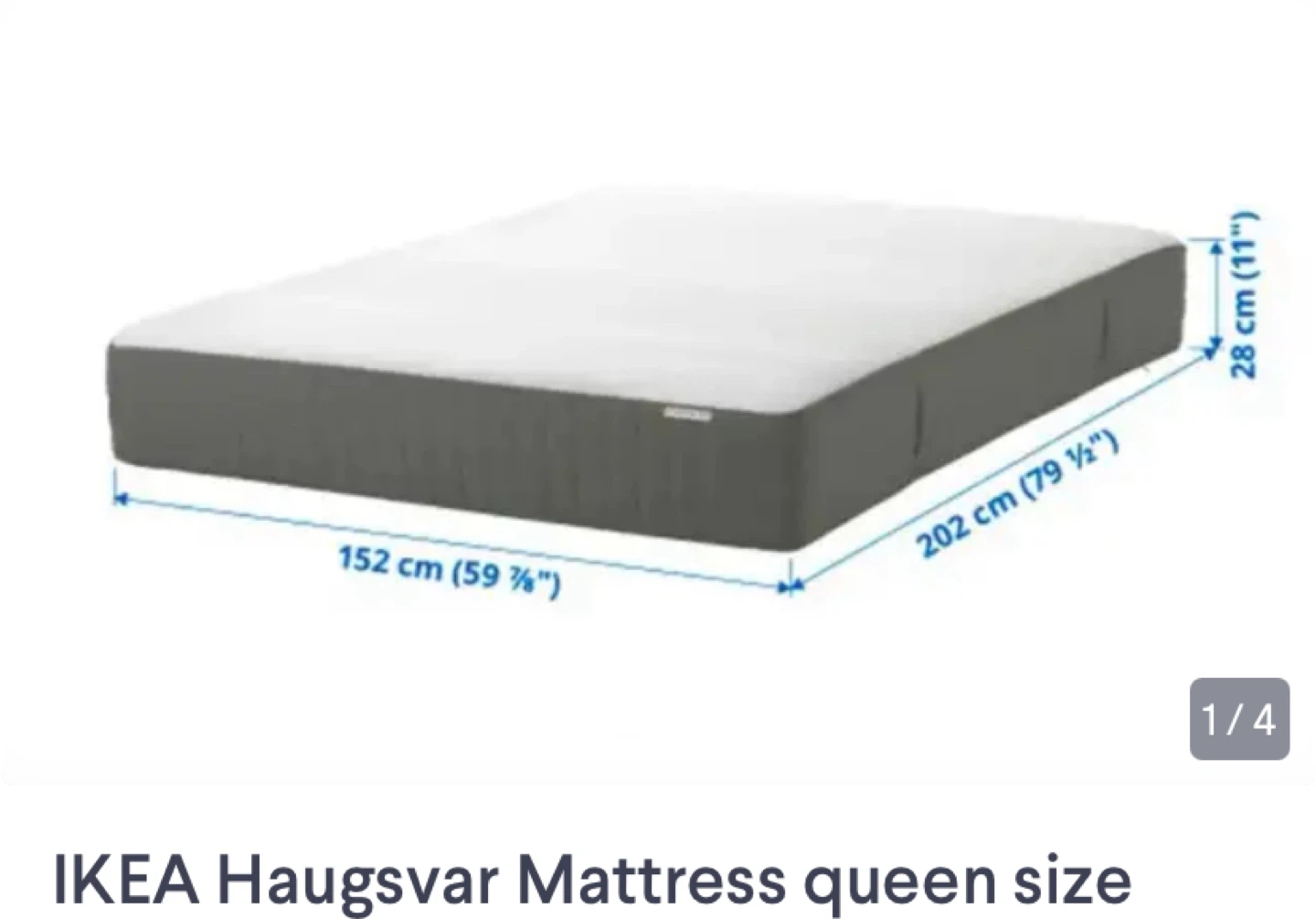 IKEA Haugsvär Mattress - Queen + White Bed Frame - photo 4