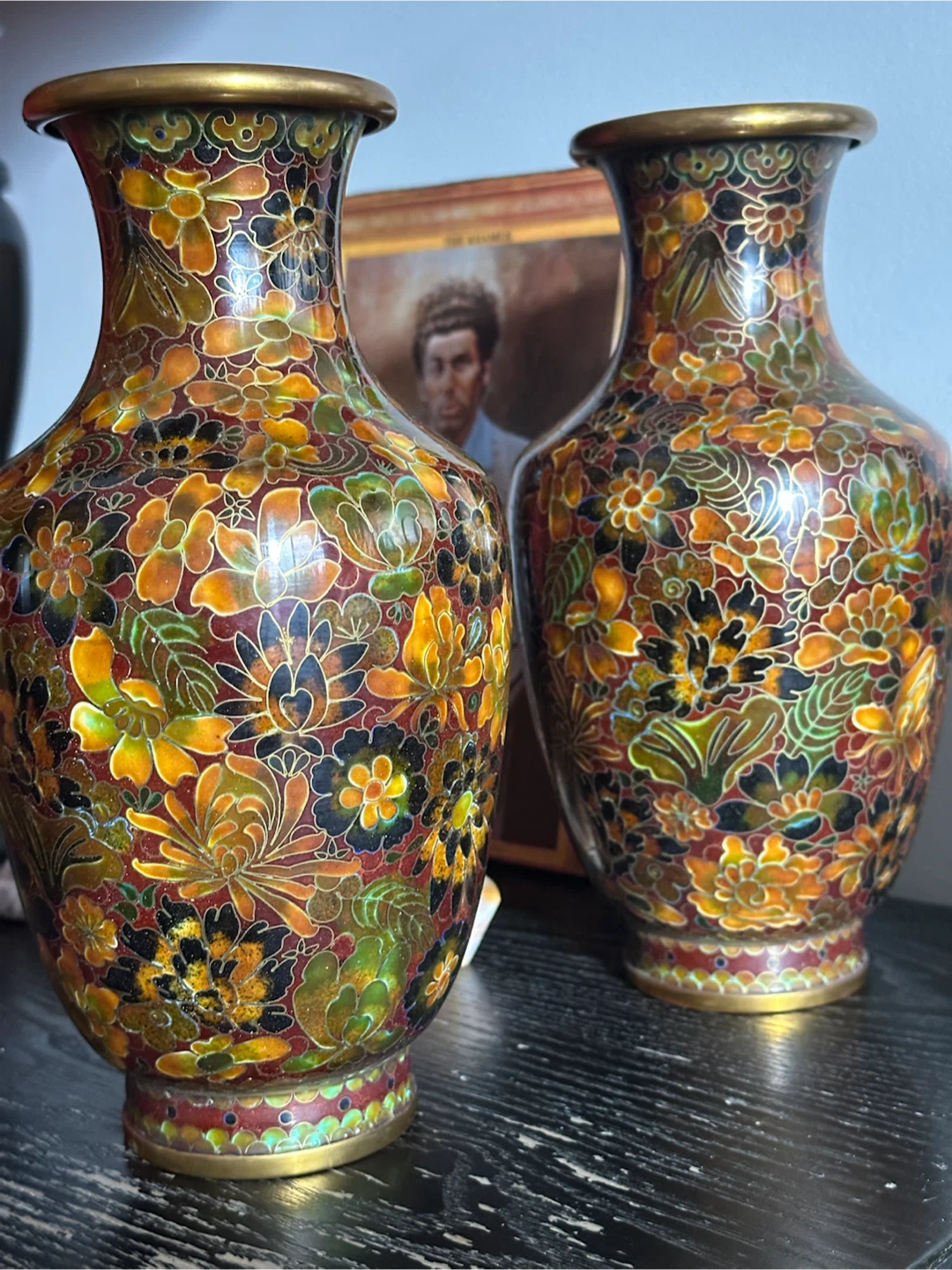 Pair Vintage 9" Chinese Cloisonne Millefleur Vases - photo 2