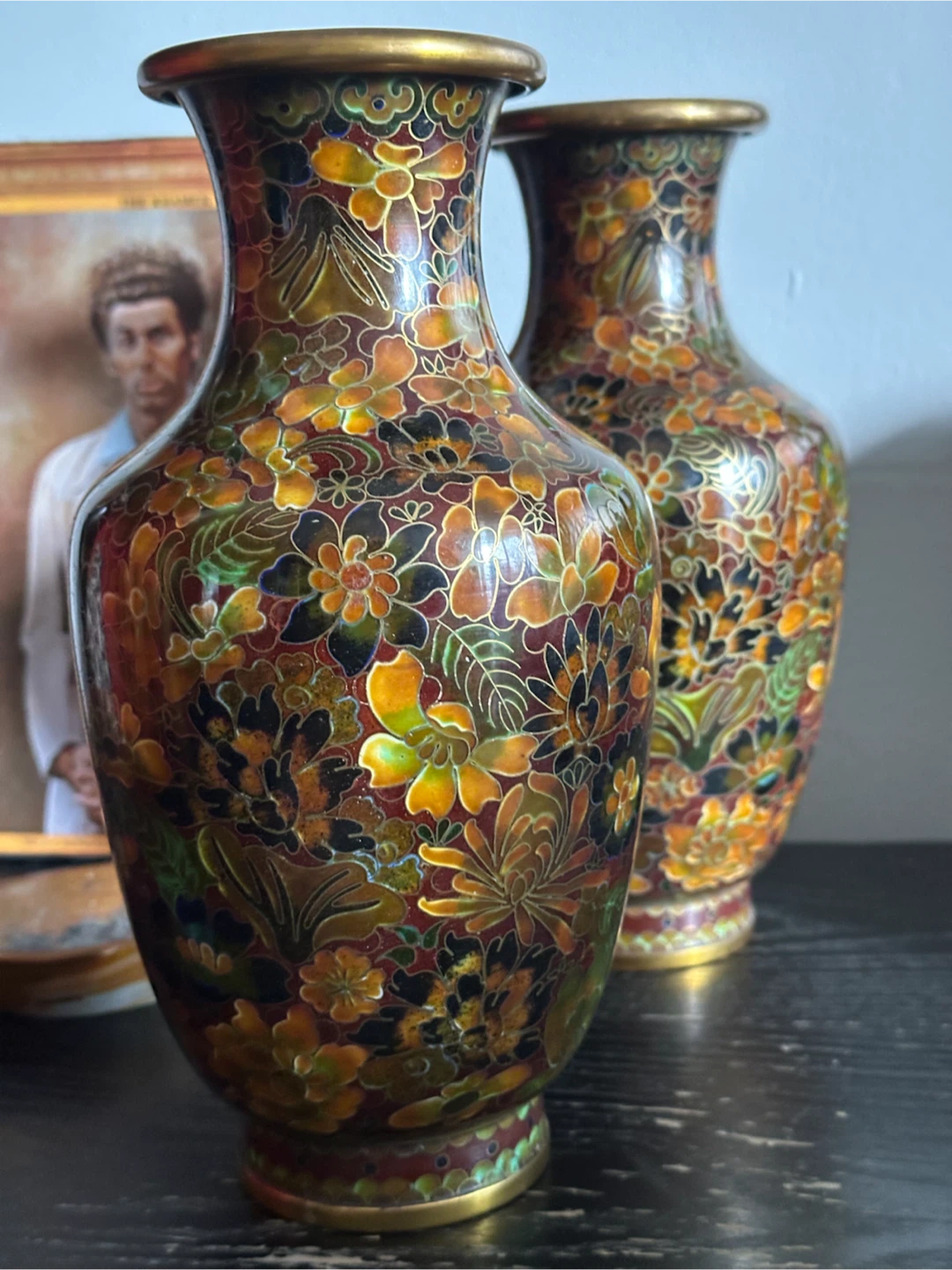 Pair Vintage 9" Chinese Cloisonne Millefleur Vases - photo 3