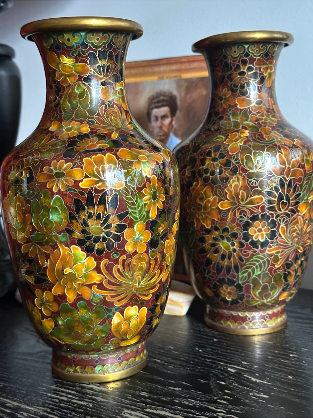 Pair Vintage 9" Chinese Cloisonne Millefleur Vases - photo 4