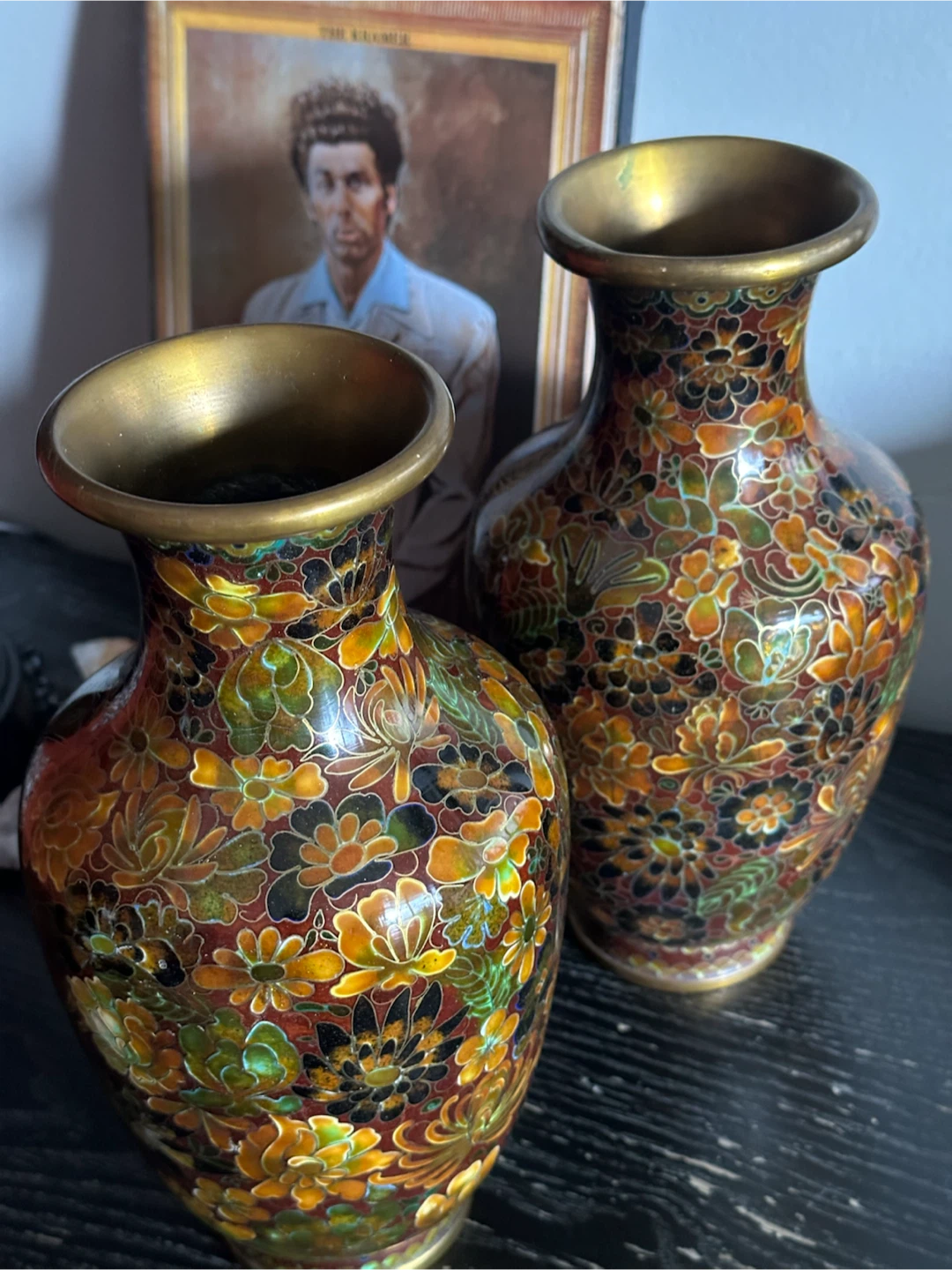 Pair Vintage 9" Chinese Cloisonne Millefleur Vases - photo 5
