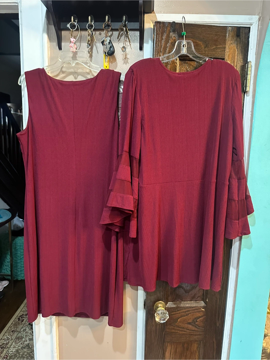 R&M Richards Burgundy Dress with Ruffled Open Cardigan - photo 3