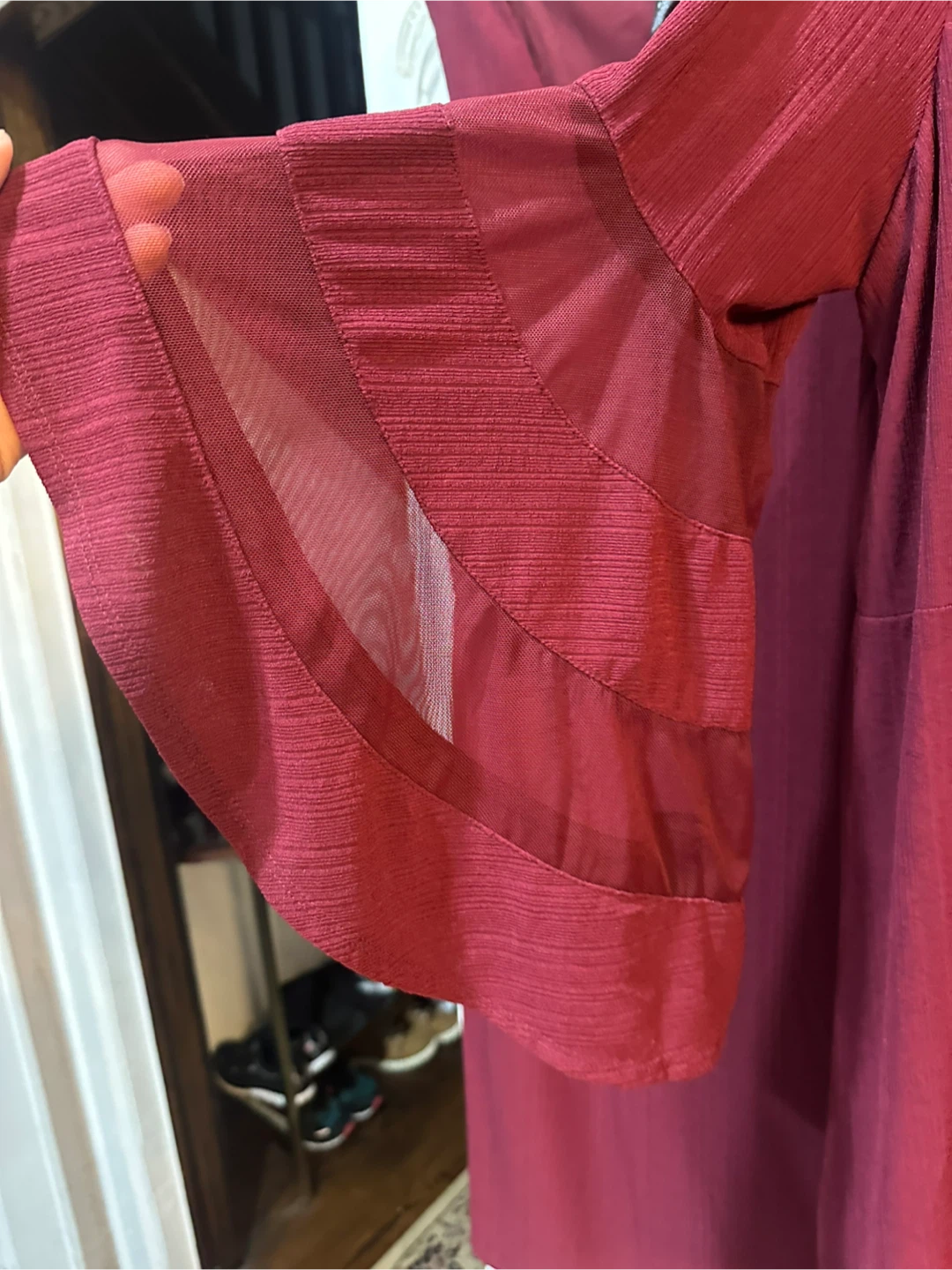 R&M Richards Burgundy Dress with Ruffled Open Cardigan - photo 5
