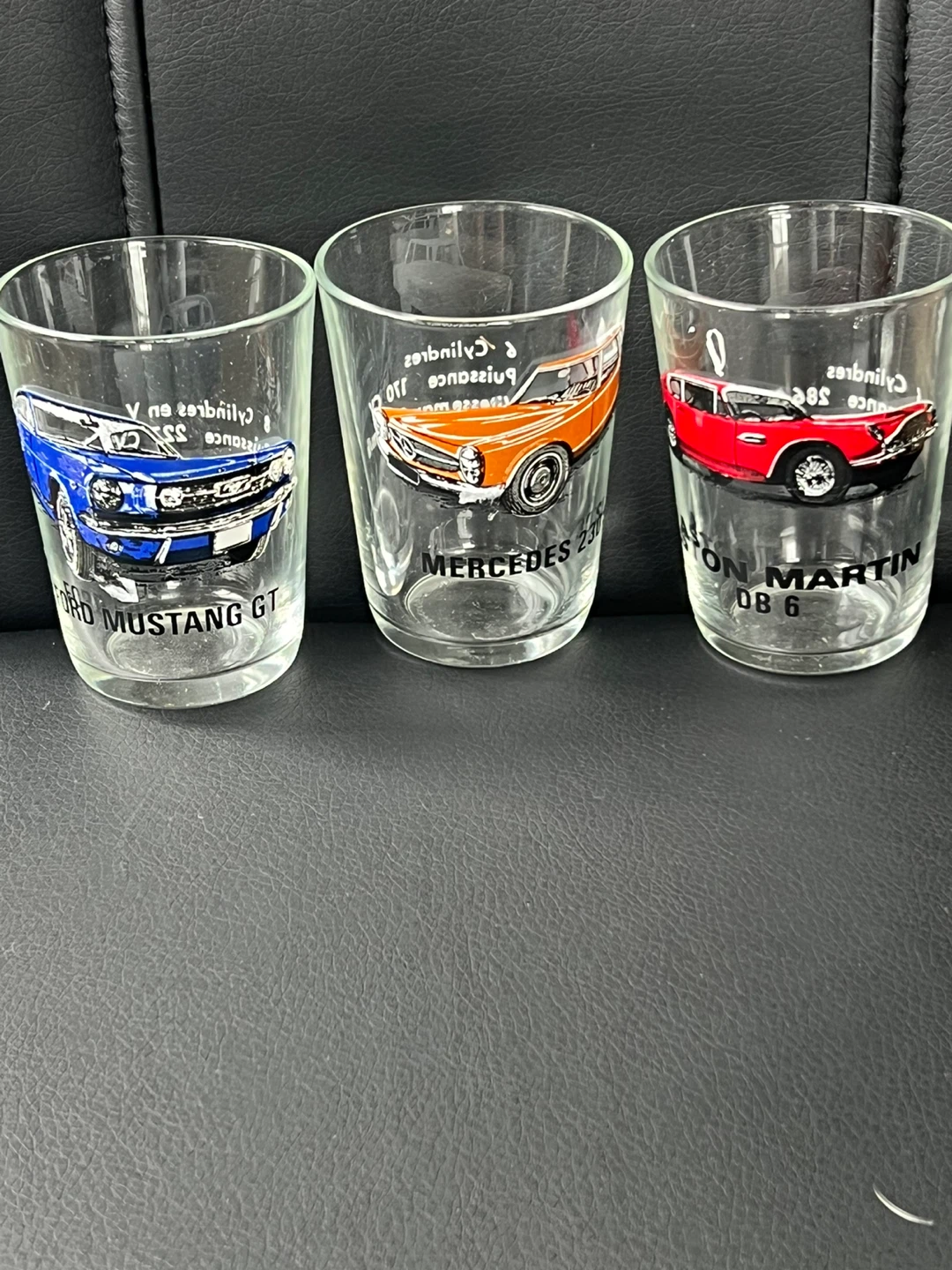 Set of 3 Glass Tumblers with Classic Cars