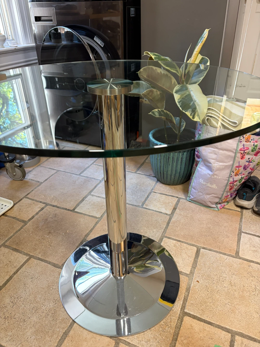Glass Top Round Side Table with Chrome Base