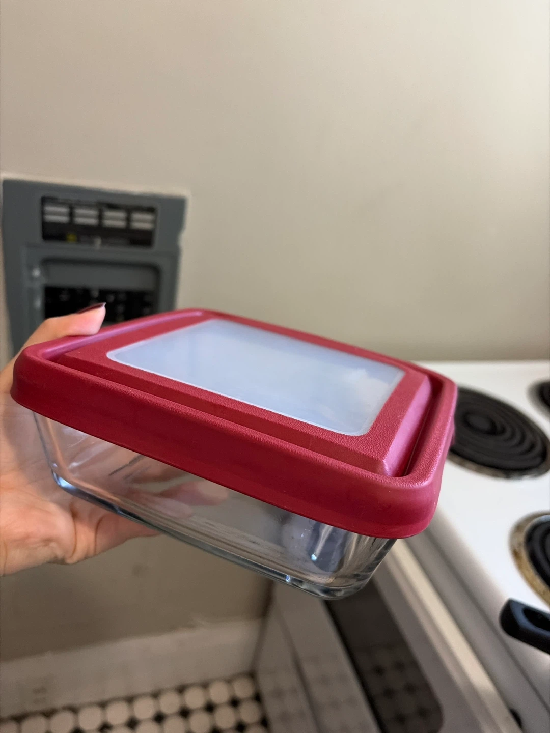 Glass Food Storage Container with Red Lid