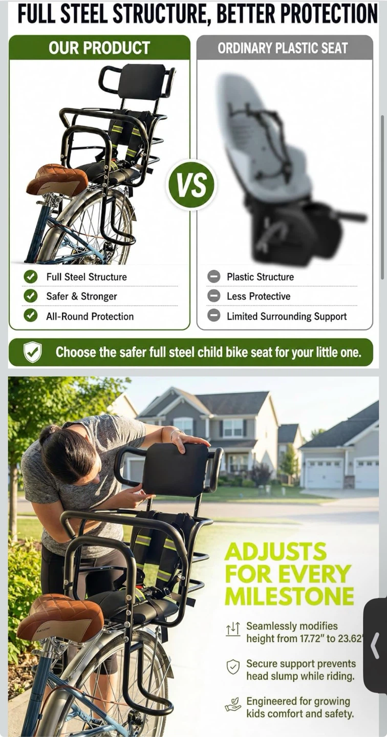 Child Bike Seat with Steel Structure - photo 2