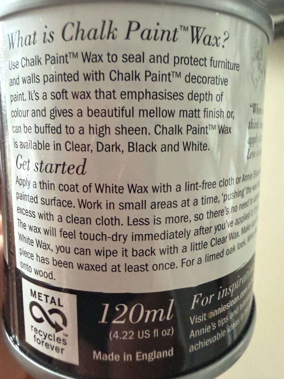 Annie Sloan White Chalk Paint Wax 120ml – NEW – $15 - photo 2