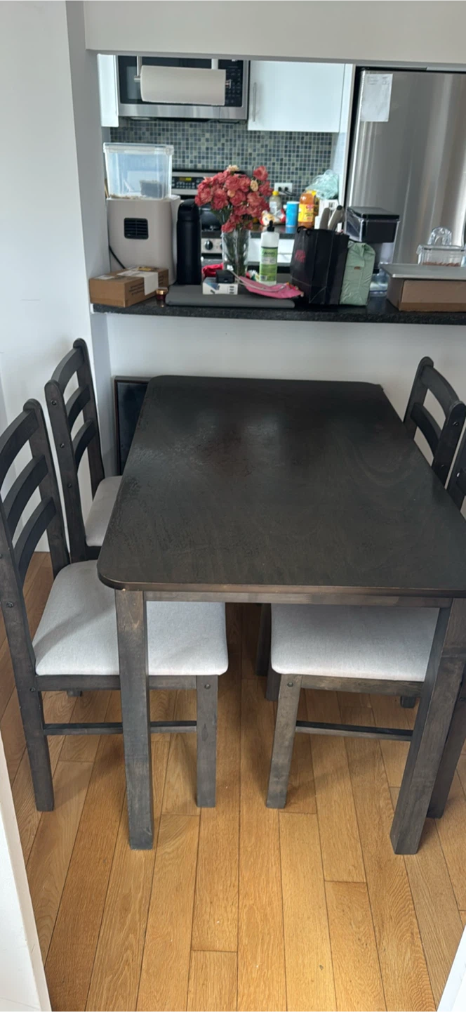 Dark Wood Dining Table Set with 4 Chairs