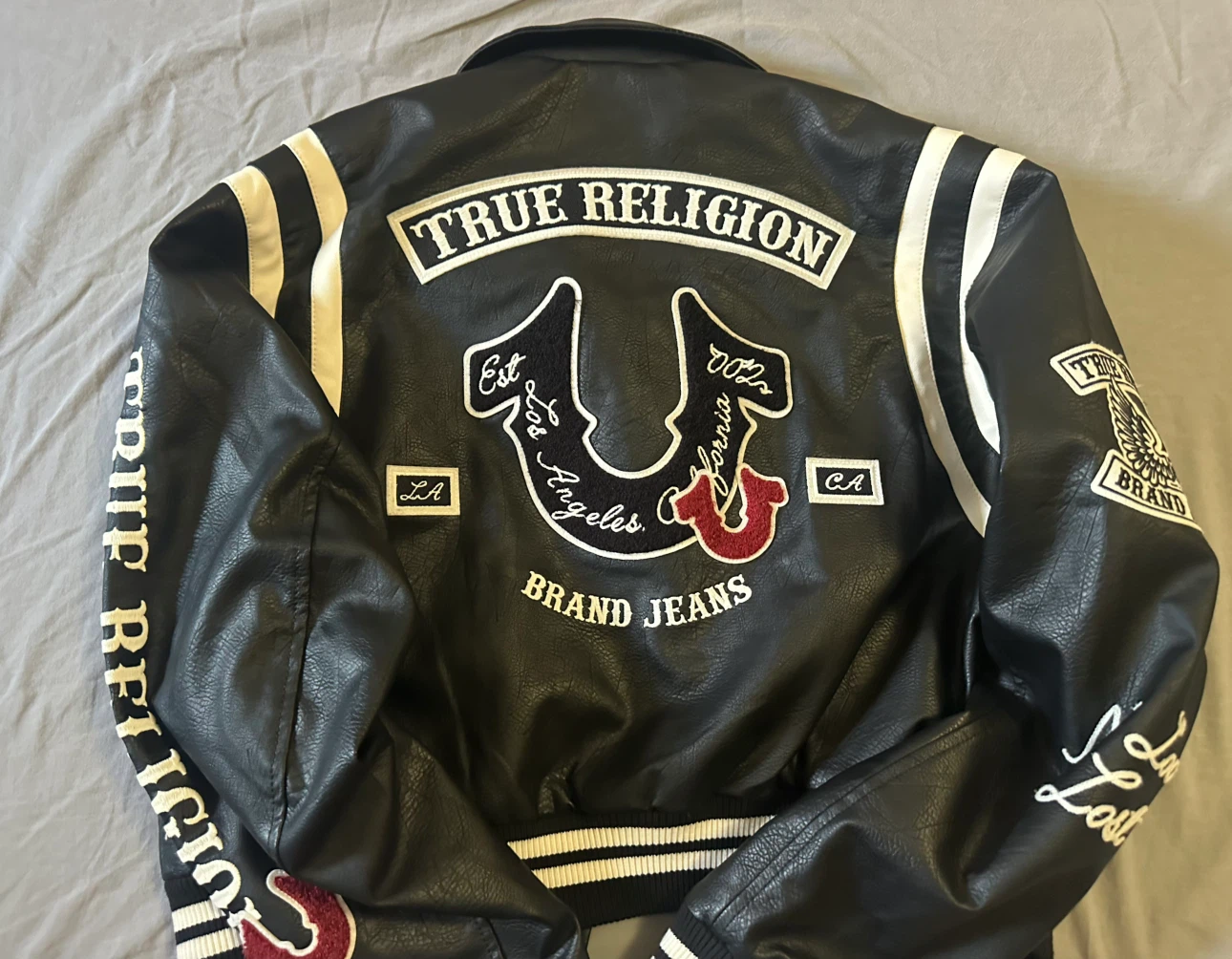 True Religion Leather Bomber Jacket - Black - Size L - photo 2