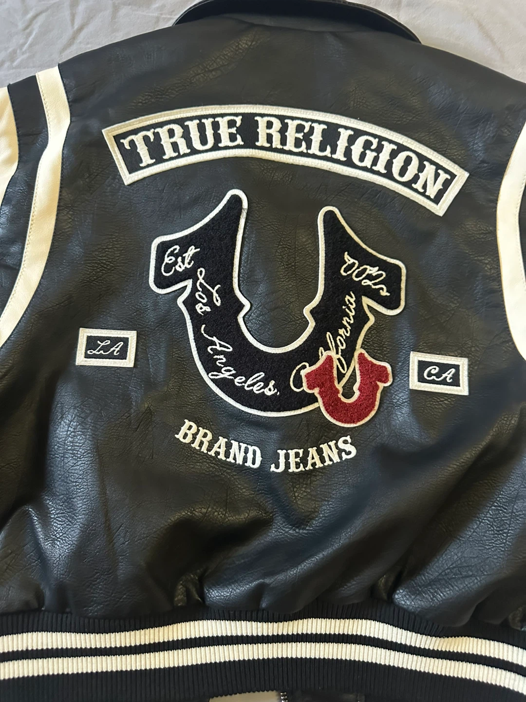 True Religion Leather Bomber Jacket - Black - Size L - photo 3