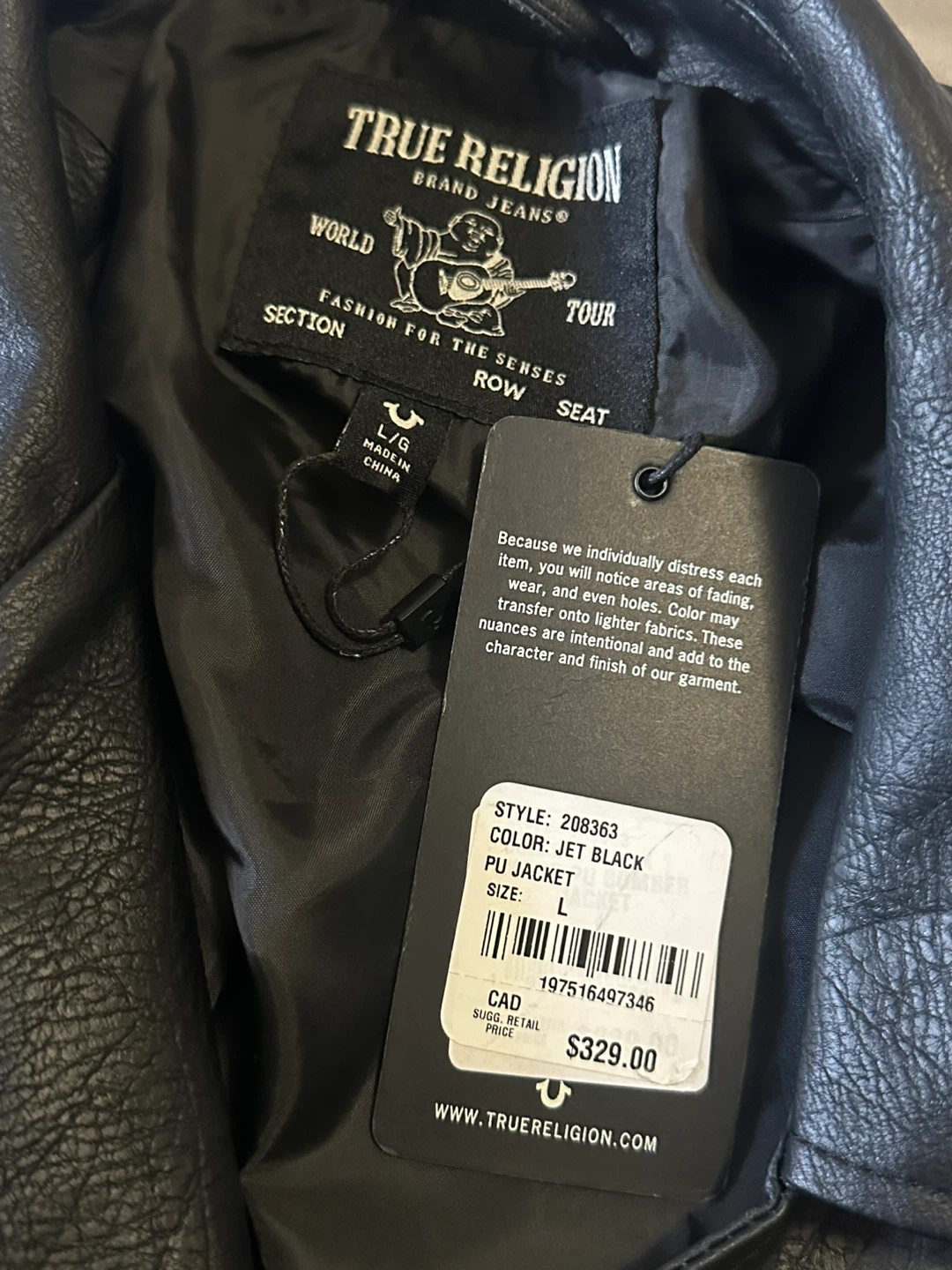 True Religion Leather Bomber Jacket - Black - Size L - photo 4