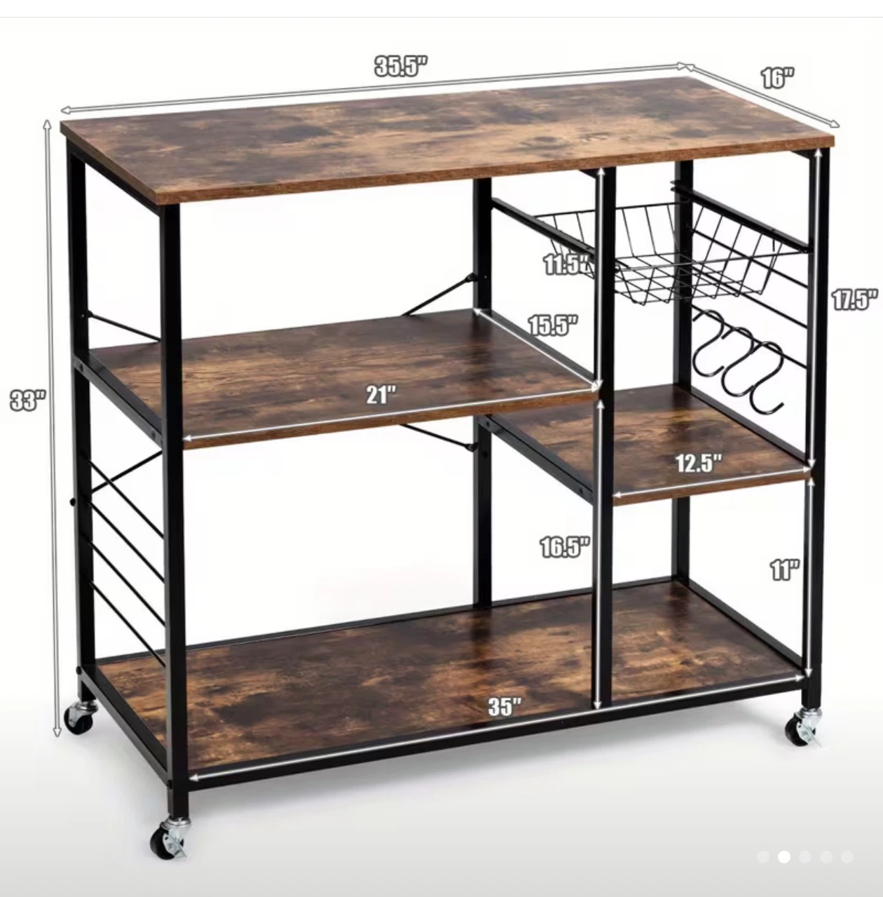 Industrial Kitchen Cart with Storage Shelves and Basket