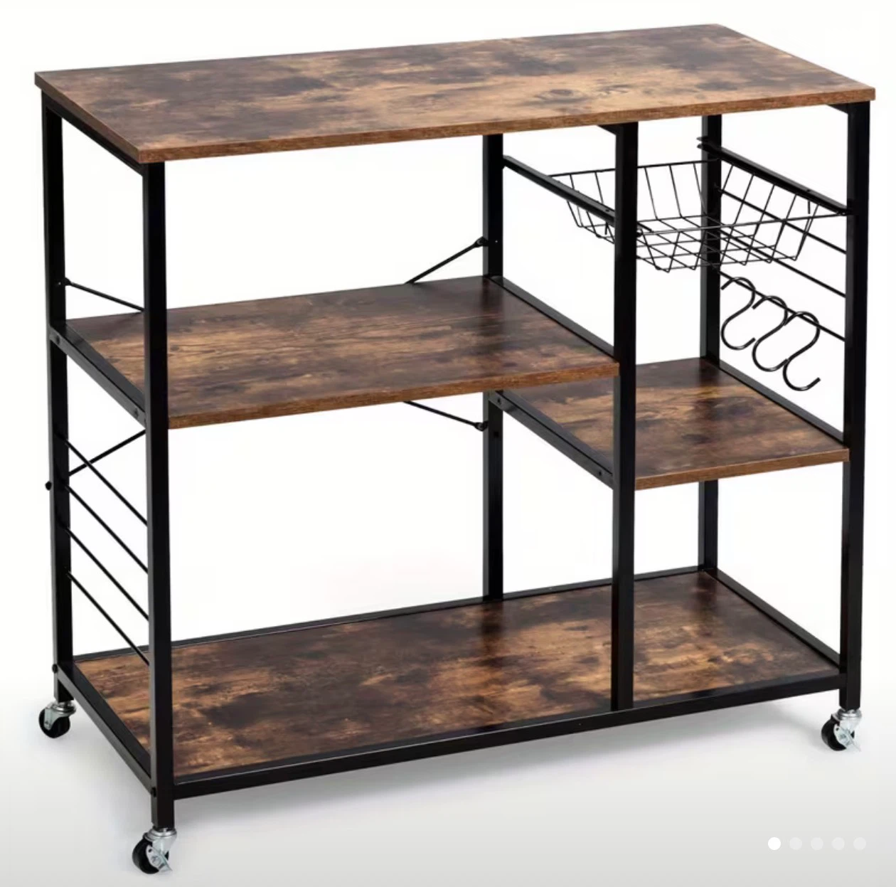 Industrial Kitchen Cart with Storage Shelves and Basket - photo 2