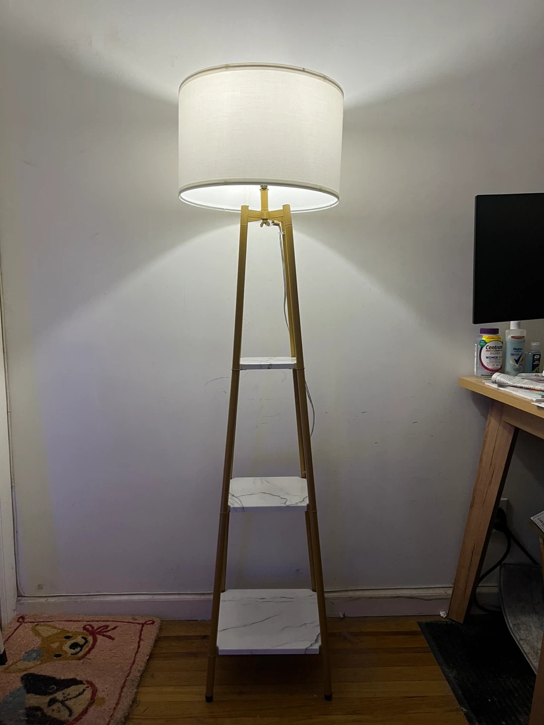 Gold Floor Lamp with Faux Marble Shelves. Dorm Room Approved! - photo 2