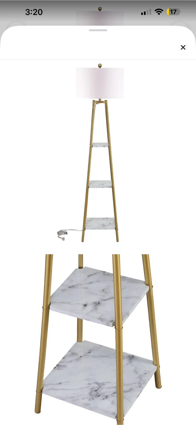 Gold Floor Lamp with Faux Marble Shelves. Dorm Room Approved! - photo 4